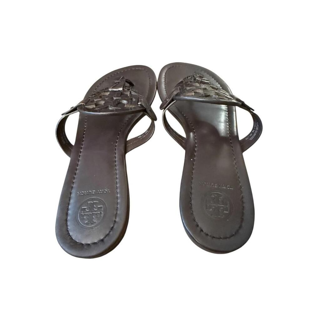 Tory Burch Metallic Bronze Croc-Embossed Miller Thong Sandals - Picture 4 of 6